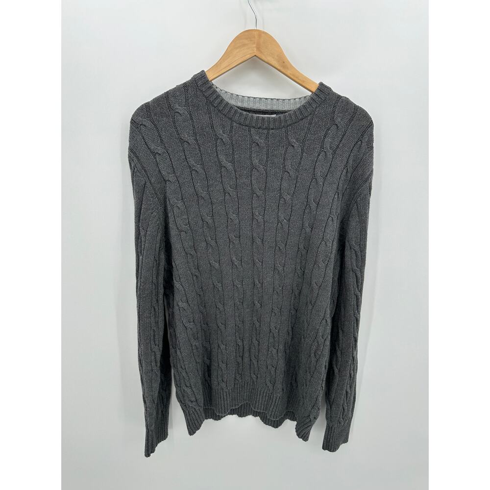 Old Navy Sweater Men XL Gray Fisherman Knit Crewneck Y2K 90s Vintage Pullover